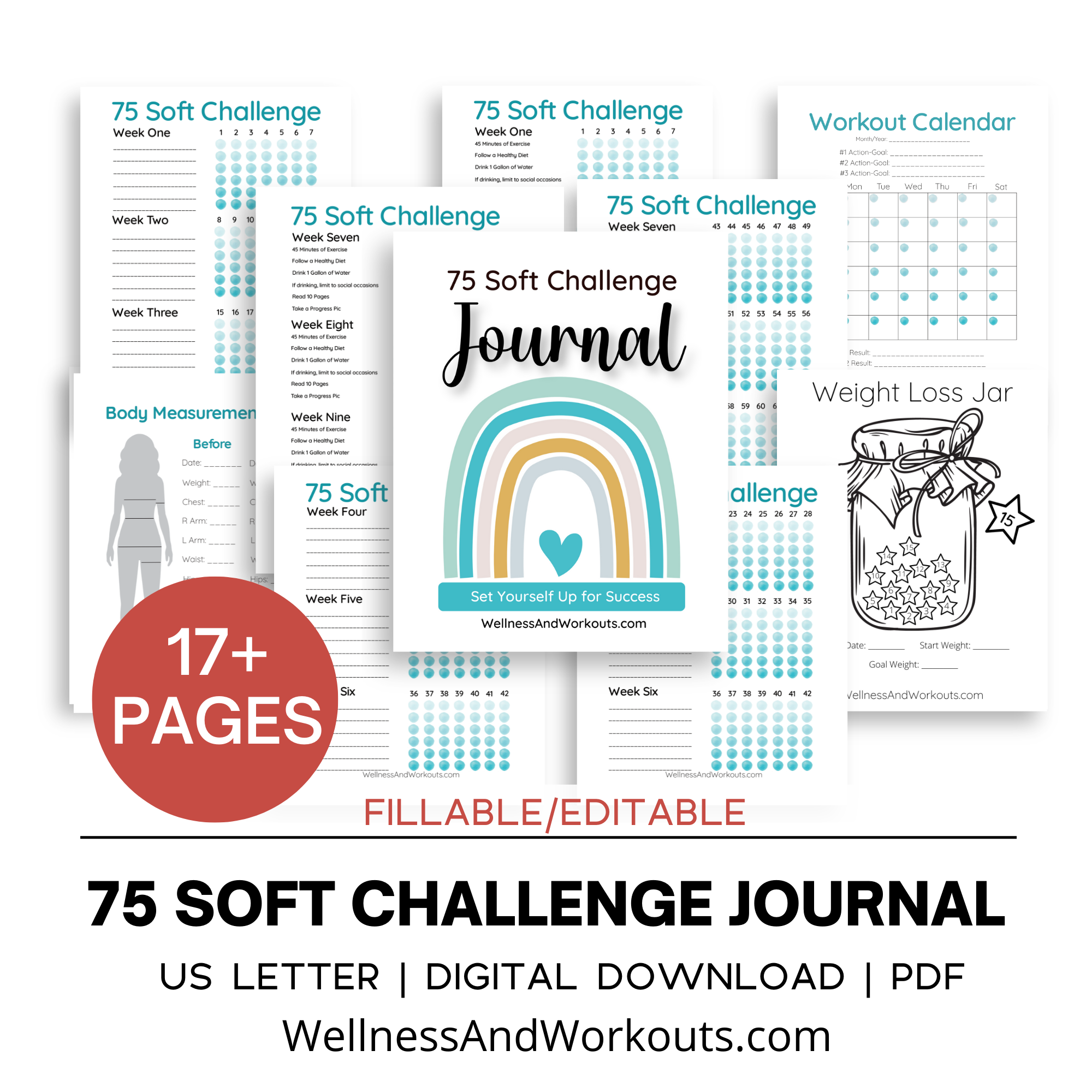 Printable giveaways August 2023 image showing the 75 soft challenge journal bundle, one of eight different printable products that you can enter to win in August 2023.