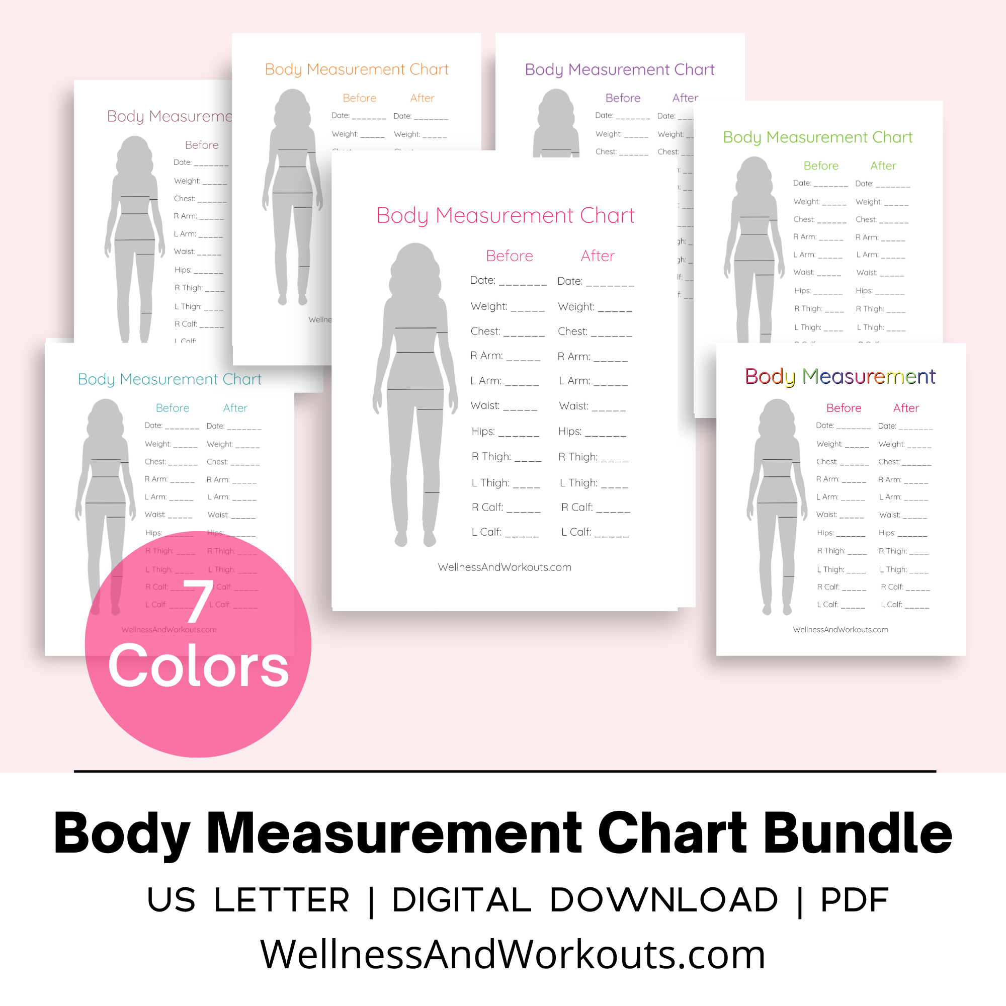 Printable giveaways August 2023 image showing the Body Measurement Chart Bundle , one of eight different printable products that you can enter to win in August 2023.