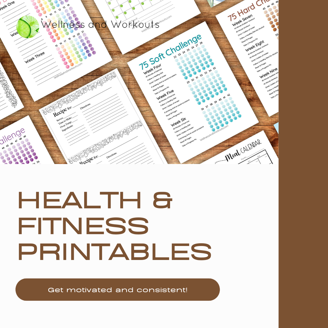 I have created a number of health and fitness printables to help you succeed on your fitness journey. They are designed to equip you and motivate you to stay consistent and help you get back on track.