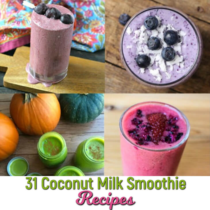 31+ links to coconut milk smoothies--healthy recipes--some are for weight loss (some are keto/low carb!), all can be used for breakfast, snacks, or desserts.