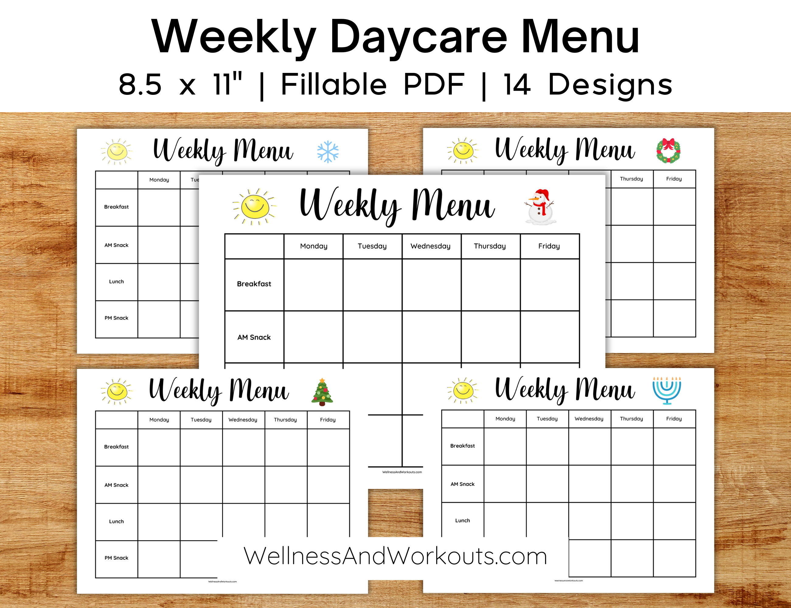 Printable giveaways August 2023 image showing the fillable weekly daycare menu homeschool menu, one of eight different printable products that you can enter to win in August 2023.