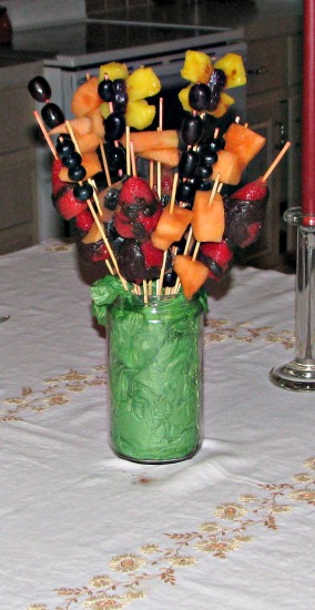 Our older girls made this fruit kabob arrangement for our anniversary. My favorites were the strawberries dipped in home-made, honey sweetened chocolate. Our older girls made this fruit kabob arrangement for our anniversary. My favorites were the strawberries dipped in home-made, honey sweetened chocolate.